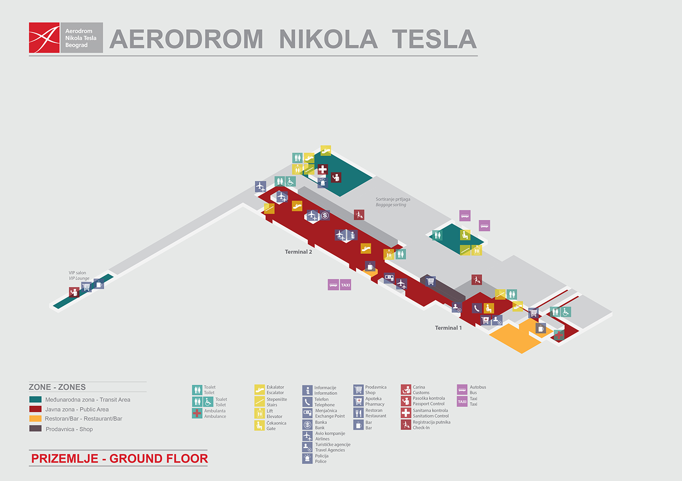 Mapa Aerodroma Nikola Tesla