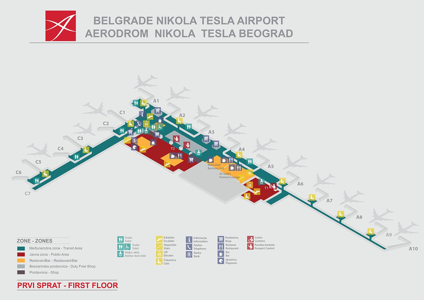 Mapa-prvog-sprata-aerodroma-Nikola-Tesla