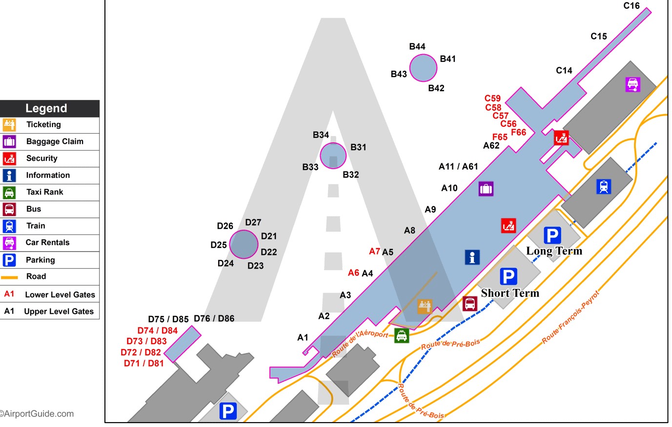 ženeva aerodrom mapa