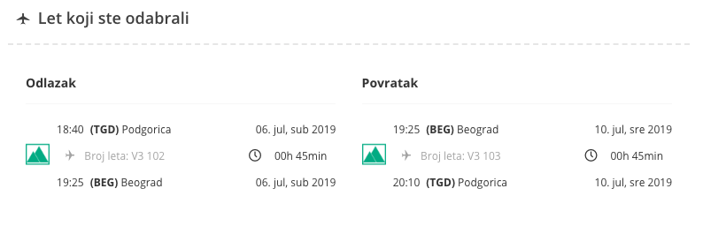 let beograd podgorica detalji leta